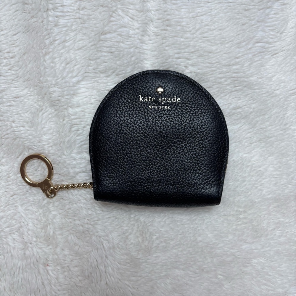 Kate Spade Black Leather Coin Pouch with Gold Chain